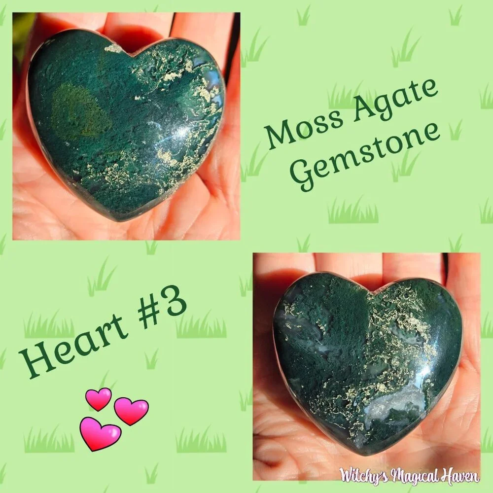 Moss Agate Gemstone Crystal Hearts